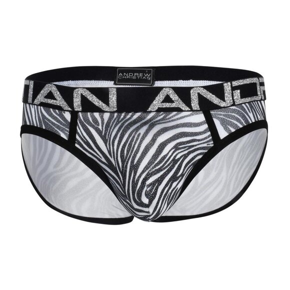 92292 Andrew Christian Metallic Zebra Brief Zebra Print - Picture 1 of 2